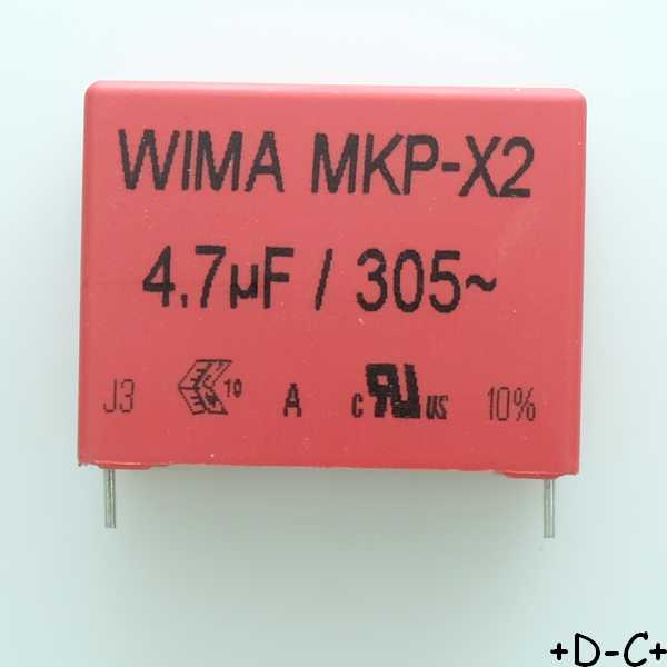 Condensateur film PP MKP-X2 4.7µF 305VAC 19x32x41.5mm pas37.5 10% Wima