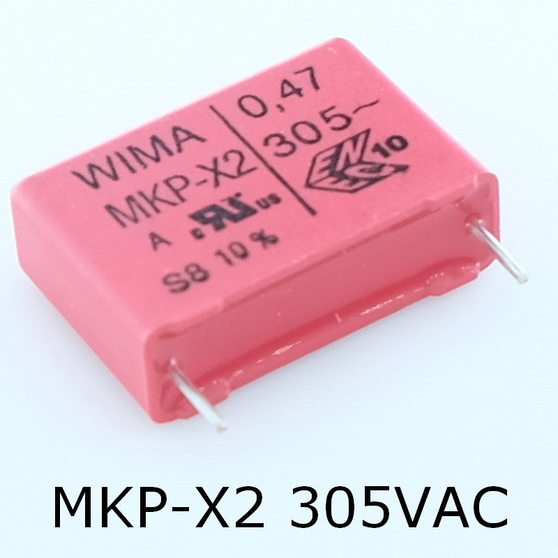 Condensateur film PP MKP-X2 470nF 305VAC 8.5x18.5x26.5mm pas22.5 10% Wima