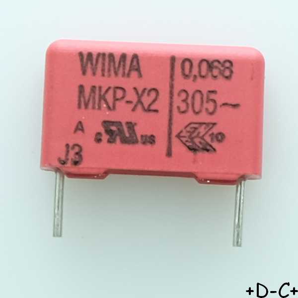 Condensateur film PP MKP-X2 68nF 305VAC 5x11x18mm pas15 10% Wima