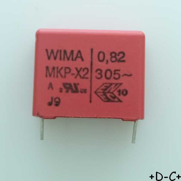 Condensateur film PP MKP-X2 820nF 305VAC 11x21x26.5mm pas22.5 10% Wima