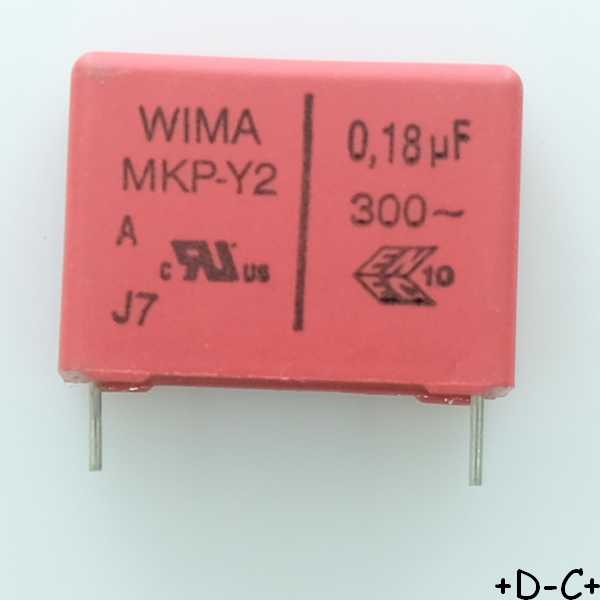 Condensateur RFI PP MKP-Y2 180nF 300VAC 10.5x19x26.5mm pas22.5 10% Wima