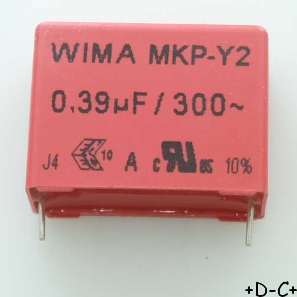 Condensateur RFI PP MKP-Y2 390nF 300VAC 13x24x31.5mm pas27.5 10% Wima