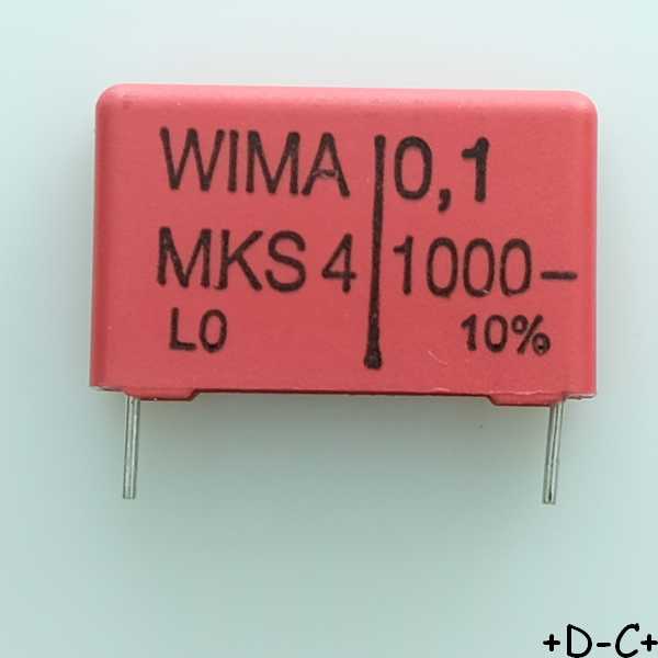 Condensateur film PET MKS4 100nF 1000VDC 400VAC 7x16.5x26.5mm pas22.5 10% Wima