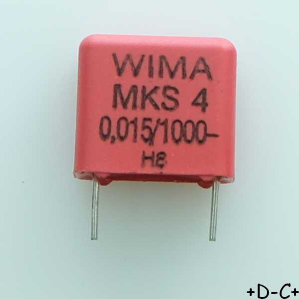 Condensateur film PET MKS4 15nF 1000VDC 400VAC 5x11x13mm pas10 20% Wima