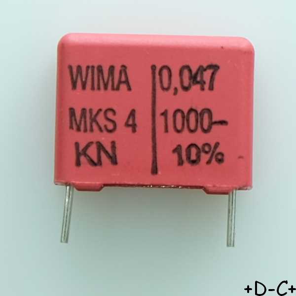 Condensateur film PET MKS4 47nF 1000VDC 400VAC 7x14x18mm pas15 10% Wima