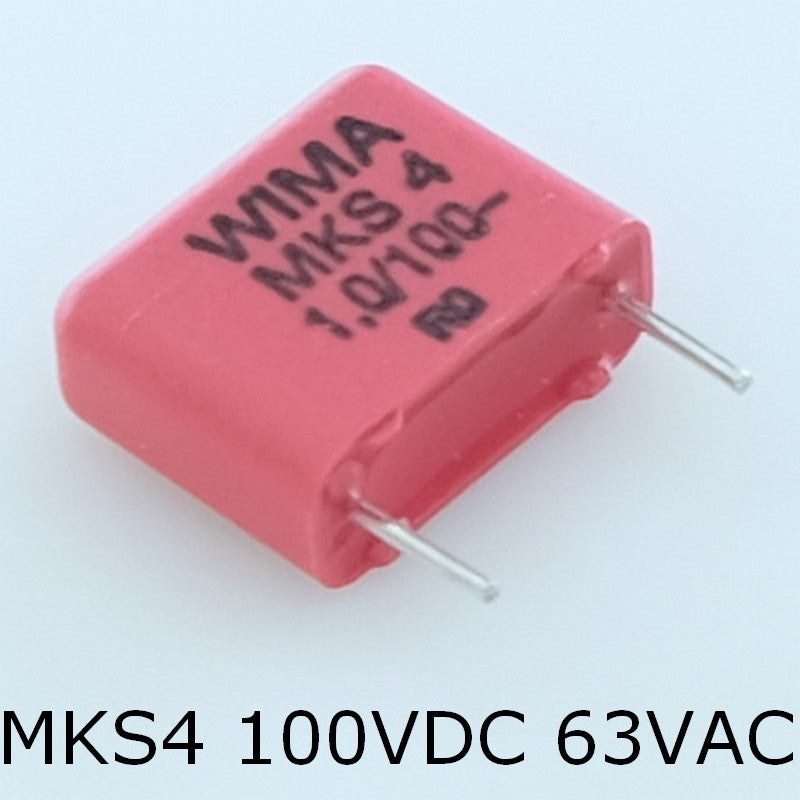 Condensateur film PET MKS4 1µF 100VDC 63VAC 5x11x13mm pas10 5% Wima