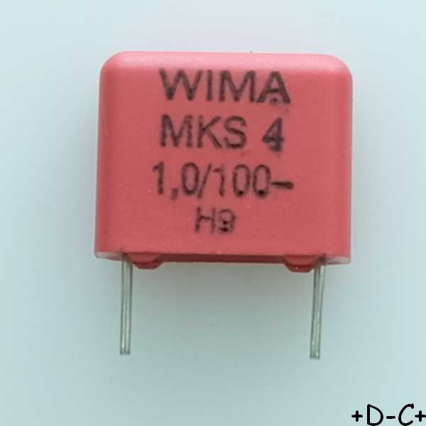 Condensateur film PET MKS4 1µF 100VDC 63VAC 5x11x13mm pas10 5% Wima