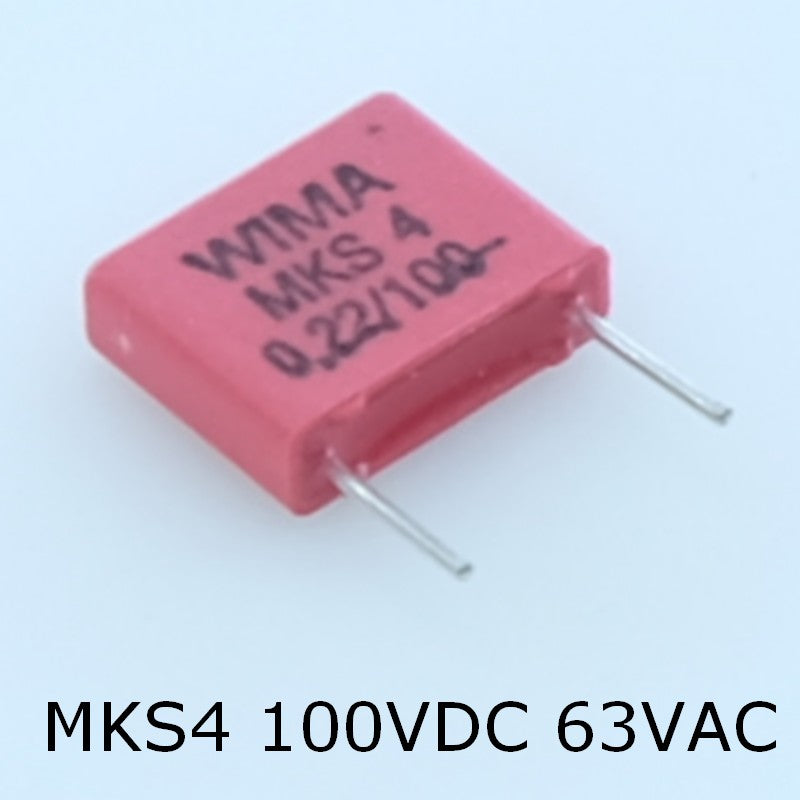 Condensateur film PET MKS4 220nF 100VDC 63VAC 3x8.5x10mm pas7.5 10% Wima