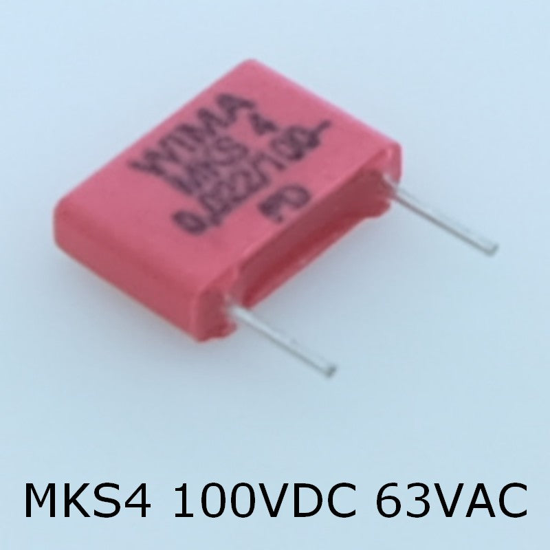 Condensateur film PET MKS4 22nF 100VDC 63VAC 2.5x7x10mm pas7.5 10% Wima