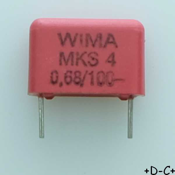 Condensateur film PET MKS4 680nF 100VDC 63VAC 4x9x13mm pas10mm 10% Wima