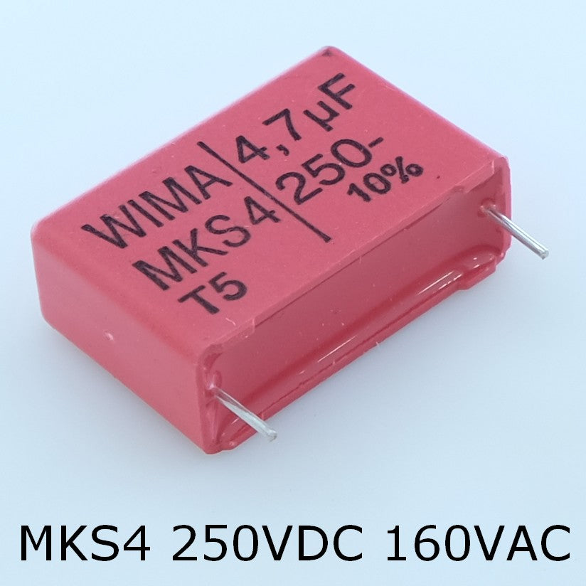 Condensateur film PET MKS4 4.7µF 250VDC 160VAC 11x21x31.5mm pas27.5 10% Wima