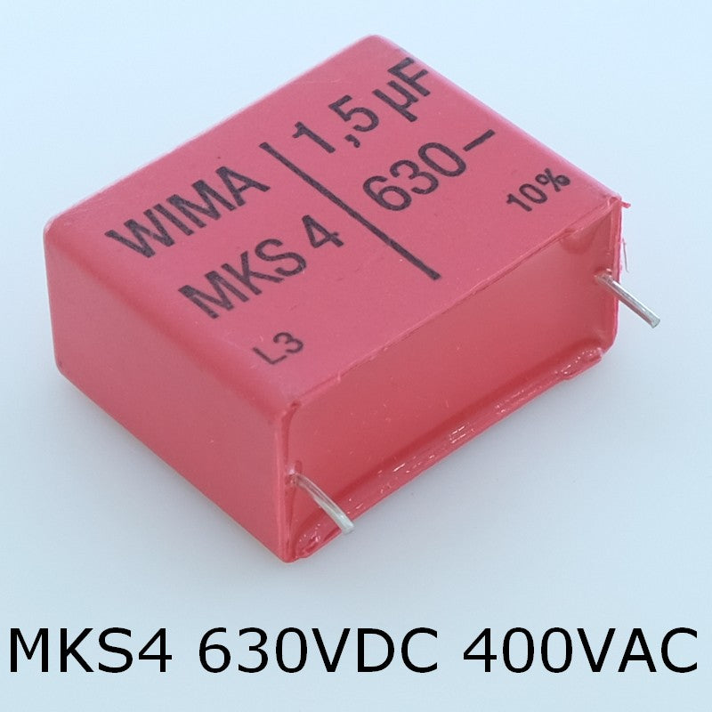 Condensateur film PET MKS4 1.5µF 630VDC 400VAC 15x26x31.5mm pas27.5 10% Wima