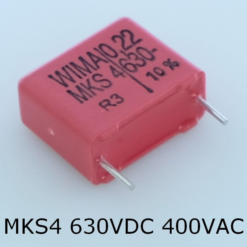 Condensateur film PET MKS4 220nF 630VDC 400VAC 8x15x18mm pas15 10% Wima