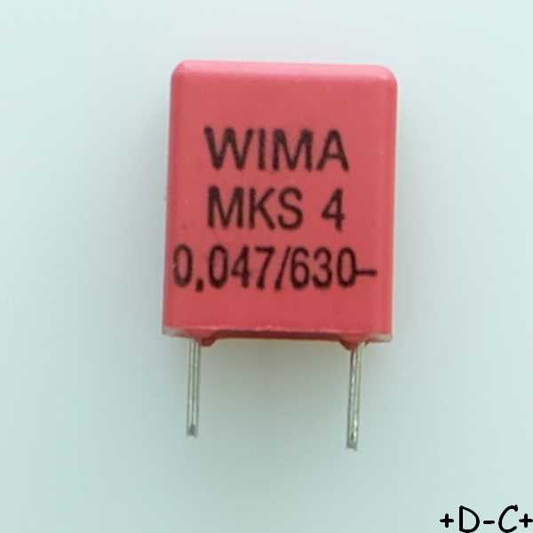 Condensateur film PET MKS4 47nF 630VDC 400VAC 5.7x12.5x10.3mm pas7.5 10% Wima
