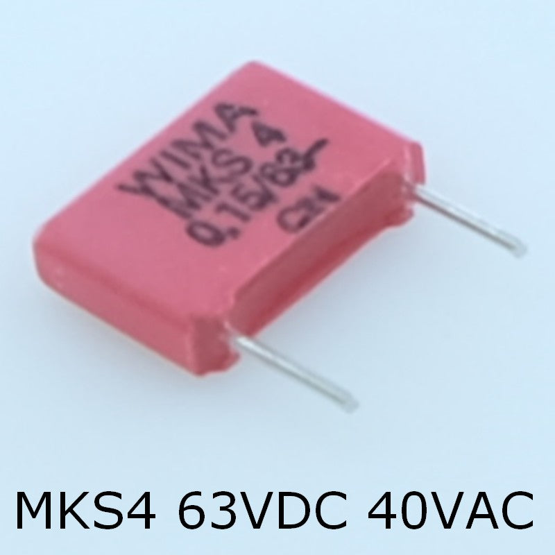 Condensateur film PET MKS4 150nF 63VDC 40VAC 2.5x7x10mm pas7.5 10% Wima