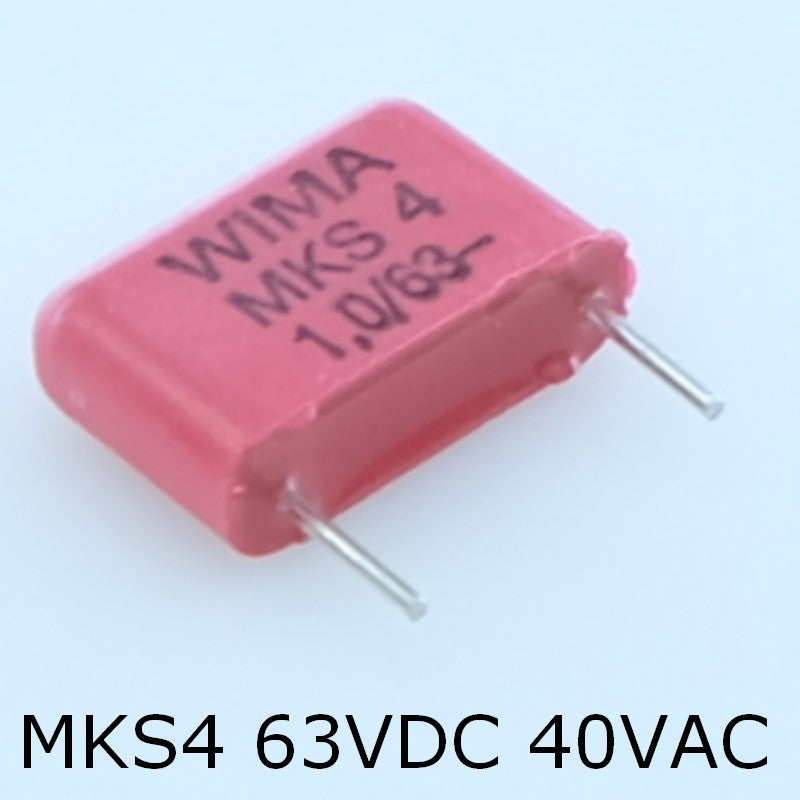 Condensateur film PET MKS4 1µF 63VDC 40VAC 4x9x13mm pas10 5% Wima