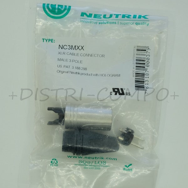 Connecteur XLR 3 broches mâle montage sur câble NC3MXX Neutrik