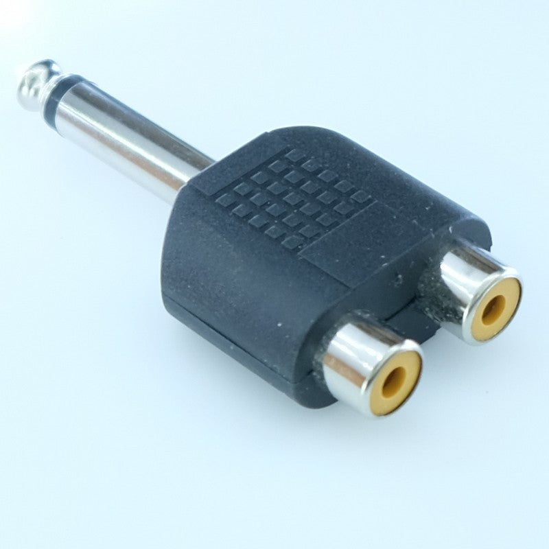 Adaptateur 2 RCA femelle vers 1 Jack 6.35mm mono mâle plastique