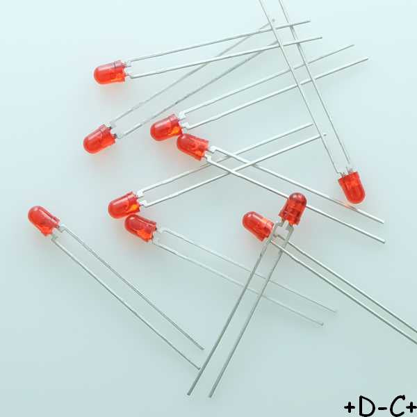 Led rouge 3mm 20mA 2V 635nm 15mcd TLHR4205 Vishay RoHS (lot de 10)