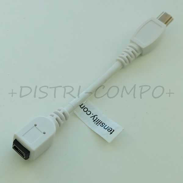 Cordon USB mini B 5P femelle vers USB mini A mâle 28AWG 10cm 10-00784 Tensility - Distri-Compo