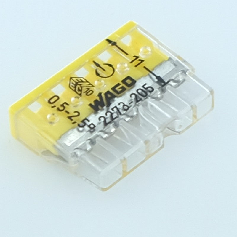 Bornier 5 voies enfichable 24A 2.5mm² Wago 2273-205