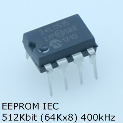24LC515-I/P EEPROM I2C 512Kbit 64Kx8b 400kHz DIP-8 Microchip