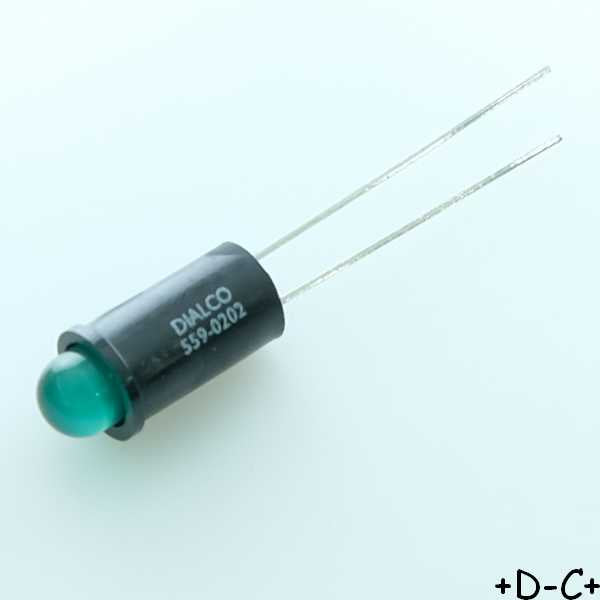 Indicateur LED 5mm vert 60° 5V 12mA montage panneau 559-0202-001F Dialight