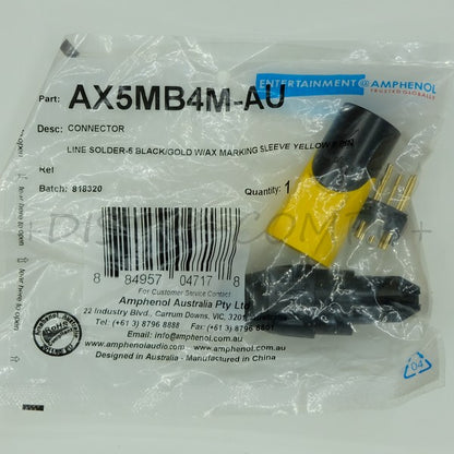 Connecteur XLR 5 broches jaune à souder AX5MB4M-AU Amphenol