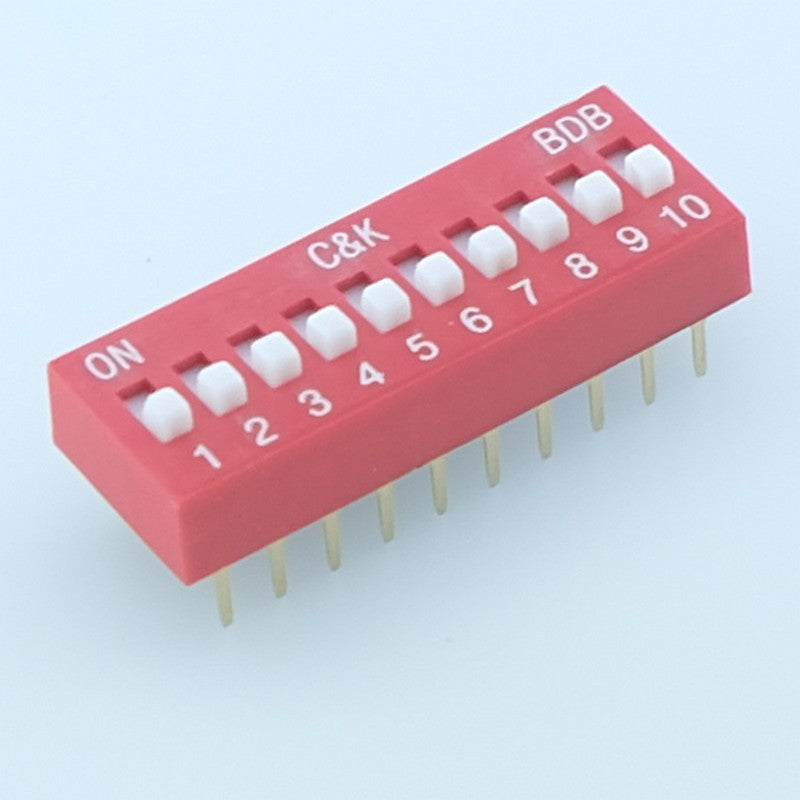 Dipswitch 10 positions droit 100mA 25VDC 2.54mm SPST BDB10 CK