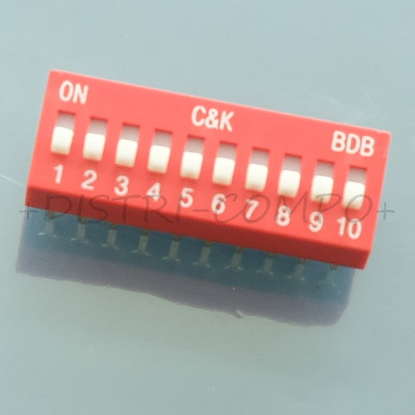Dipswitch 10 positions droit 100mA 25VDC 2.54mm SPST BDB10 CK - Distri-Compo