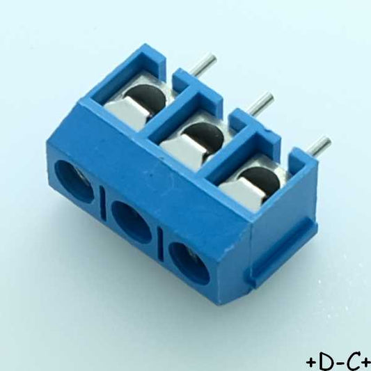 Bornier 3 positions droit pour circuit imprimé pas5mm bleu