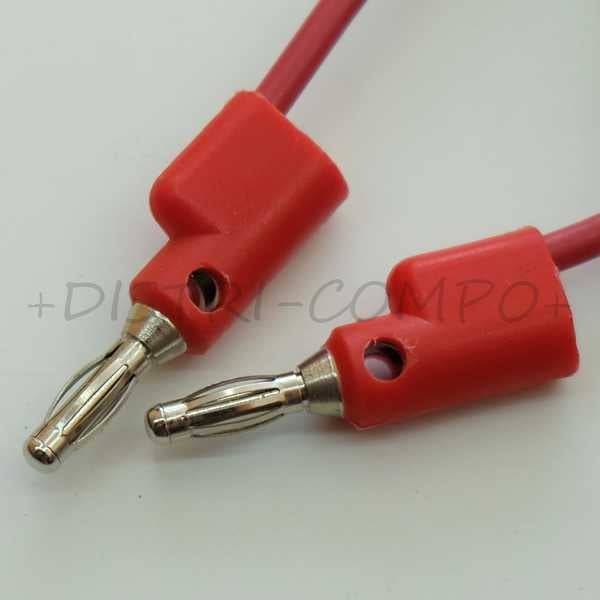 Cordon de test fiches bananes 4mm empilables 18AWG Rouge 60cm BU-PB24-2 Mueller - Distri-Compo