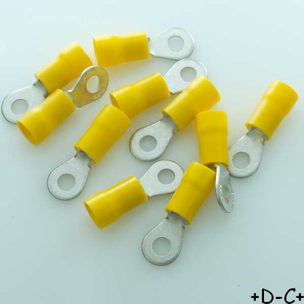 Cosse ronde 4mm jaune 4mm - 6mm à sertir (lot de 10)