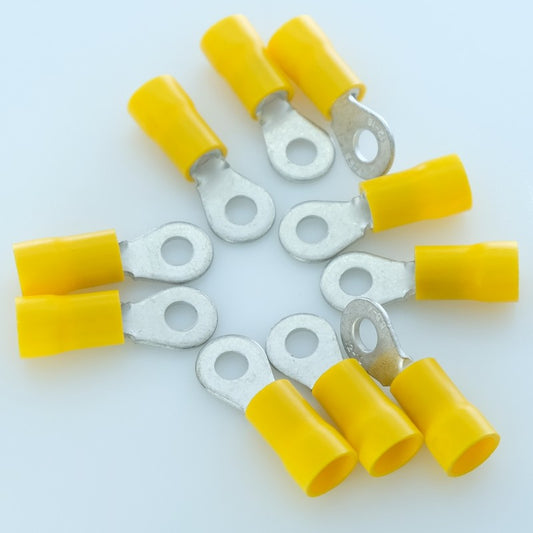 Cosse ronde 4mm jaune 4mm - 6mm à sertir (lot de 10)