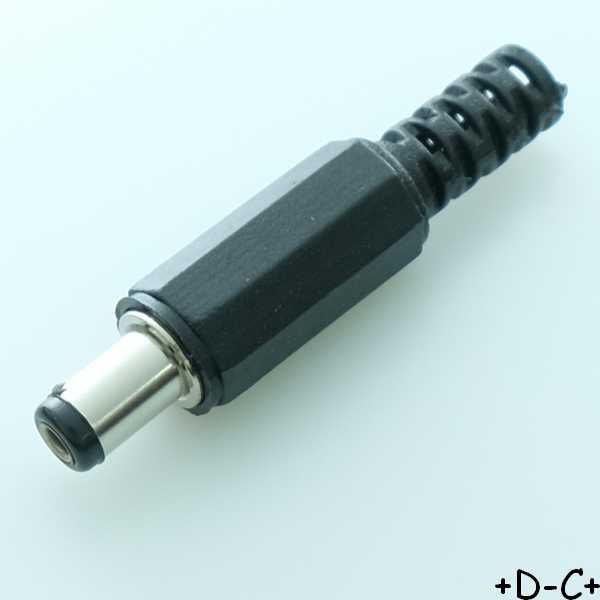 Fiche jack alimentation DC male plastique 2.1x5.5mm 9mm