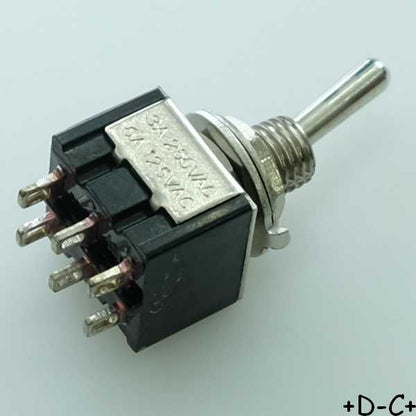 Commutateur à levier ON-OFF-ON DPDT 3A 250V à cosses Ø6.4mm