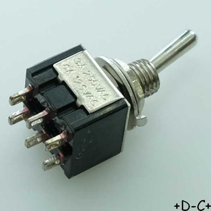 Commutateur à levier ON-OFF-ON DPDT 3A 250V à cosses Ø6.4mm