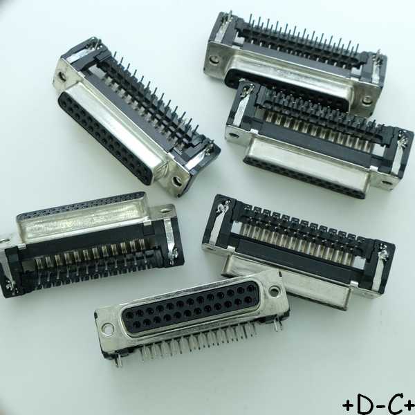 Connecteur D-SUB 25 broches coudé femelle norme EURO 9.4mm (lot de 6) - Distri-Compo