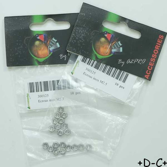 Ecrou Hexagonal M2.5 acier inoxydable (lot de 20)
