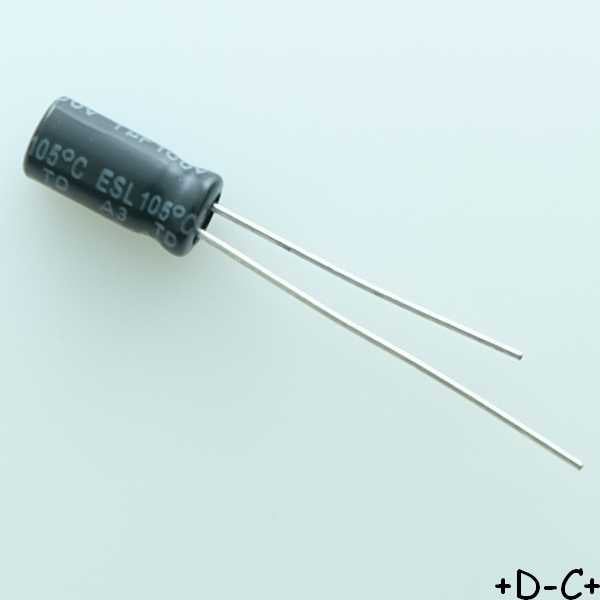 Condensateur 1µF 100V 5x11mm pas2 105° ESL 8000h ESL105M100AC3AA Kemet