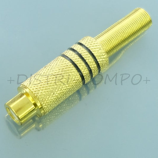 Fiche RCA femelle dorée bague noire passage cable 6mm