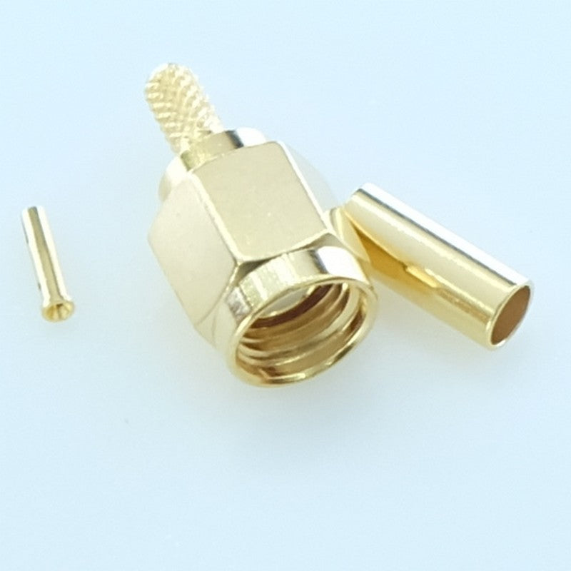 Fiche SMA Inversée mâle droite à sertir pour câble RG174/RG316 50ohm dorée