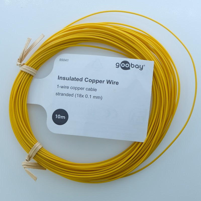 Fil de cuivre tressé isolé 1x0.14mm² 10m jaune - Distri-Compo
