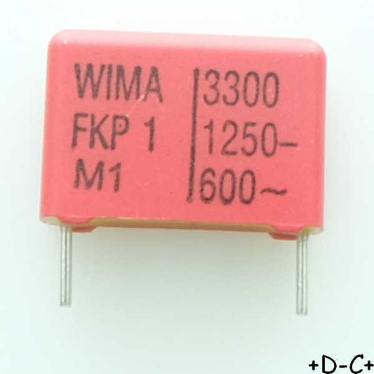 Condensateur impulsion FKP1 3.3nF 1250VDC 600VAC 6x12.5x18mm pas15 5% Wima
