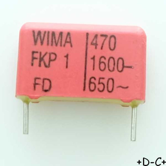 Condensateur impulsion FKP1 470pF 1600VDC 650VAC 5x11x18mm pas15 5% Wima