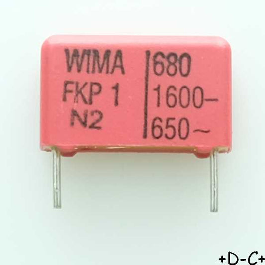 Condensateur impulsion FKP1 680pF 1600VDC 650VAC 5x11x18mm pas15 5% Wima