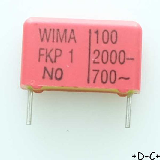 Condensateur impulsion FKP1 100pF 2000VDC 700VAC 5x11x18mm pas15 5% Wima