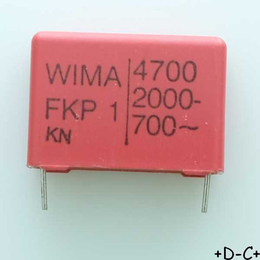 Condensateur impulsion FKP1 4.7nF 2000VDC 700VAC 8.5x18.5x26.5mm pas22.5 5% Wima
