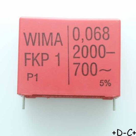 Condensateur impulsion FKP1 68nF 2000VDC 700VAC 19x32x41.5mm pas37.5 5% Wima