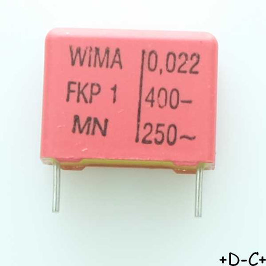 Condensateur impulsion FKP1 22nF 400VDC 250VAC 7x14x18mm pas15mm 5% Wima
